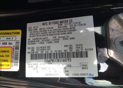 2019 Ford Mustang Gt z USA, uszkodzony, nr VIN 1FA6P8CF3K5160793